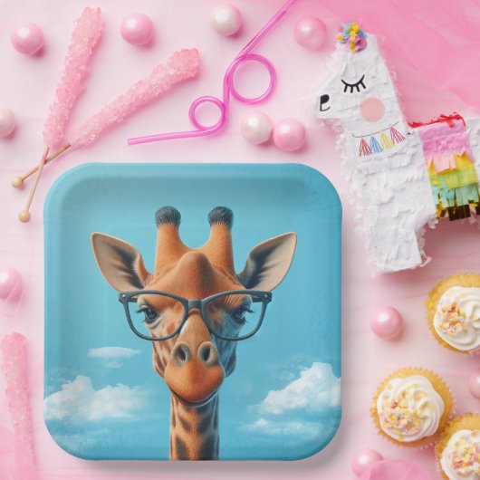 Giraffe in Wolken mit Brille Pappteller (Party)