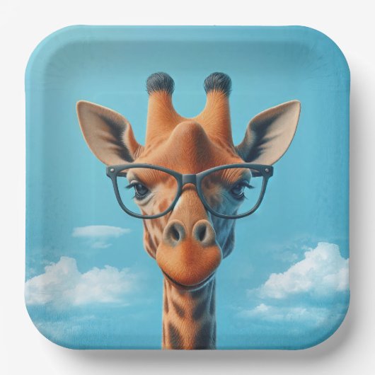 Giraffe in Wolken mit Brille Pappteller (Vorderseite)