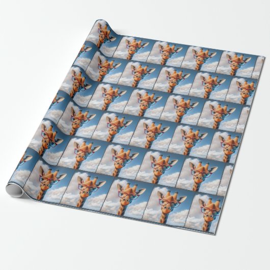 Giraffe in Wolken mit roter Brille Geschenkpapier (Ungerollt)