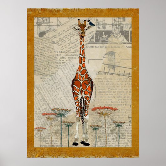 GIRAFFE & INDIGO-VOGEL Kunstposter Poster (Vorne)