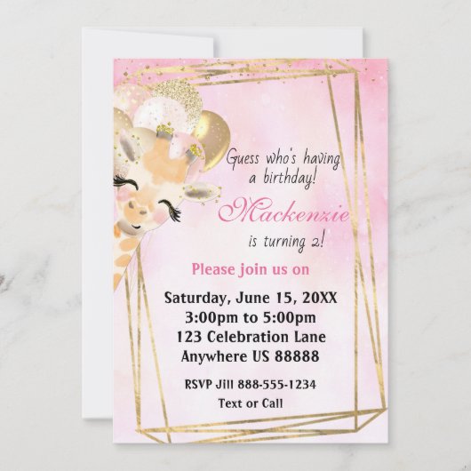 Giraffe jeden Geburtstags Einladung (Vorderseite)