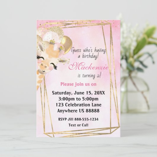 Giraffe jeden Geburtstags Einladung (Stehend Vorderseite)