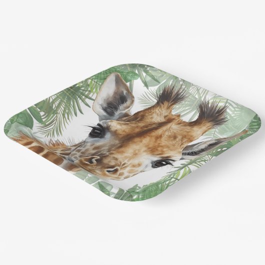 Giraffe Jungle Background Pappteller (Gewinkelt)