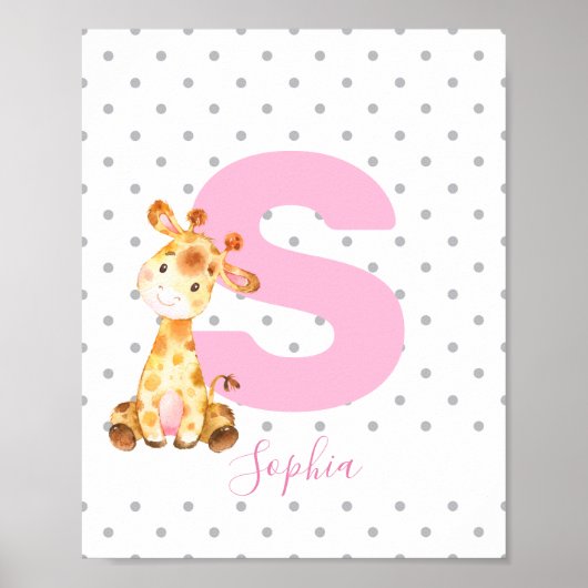 Giraffe Jungle Personalisiert Name Girl Baby Kinde Poster (Vorne)