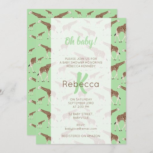 Giraffe Jungle Safari Animal Baby Dusche Einladung (Vorne/Hinten)
