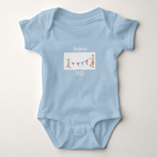 Giraffe Kangaroo Personalisiert Name Jahr Blau Baby Strampler