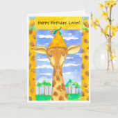 Giraffe Kids Happy Birthday Individuelle Name Karte (Gelbe Blume)