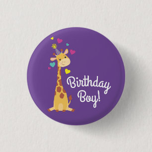 Giraffe Kids Party Cute Birthday Boy Button