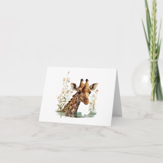 Giraffe Kopf mit Blume BLANK Karte (Vorderseite)