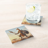 Giraffe-Krieger Glasuntersetzer (Schrägansicht)