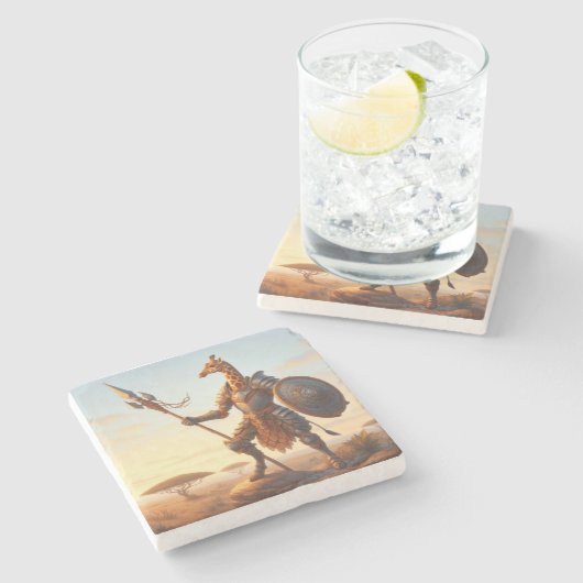 Giraffe-Krieger Steinuntersetzer (Seitenansicht)