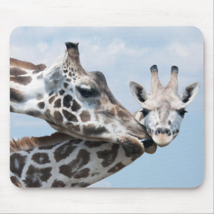 Giraffe küsst ihr Kalb Mousepad