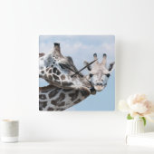 Giraffe küsst ihr Kalb Quadratische Wanduhr (Zuhause)