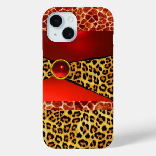 GIRAFFE LEOPARD HAUT ROTE RUBY GEMSTONE iPhone 15 HÜLLE