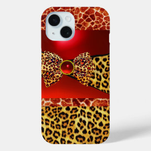 GIRAFFE LEOPARD HAUTBOW, ROT RUBY GEMSTONE iPhone 15 HÜLLE