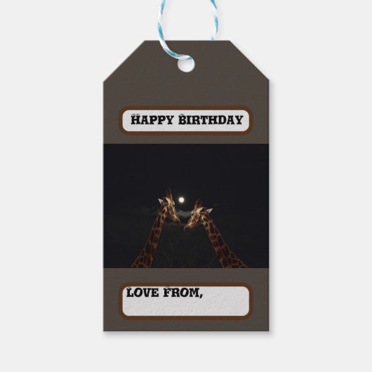 Giraffe Liebe im Mondschein, Geburtstag Geschenkanhänger (Vorderseite)