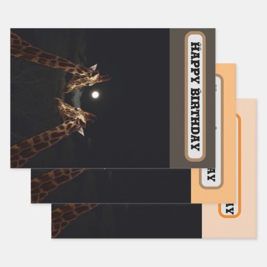 Giraffe Liebe im Mondschein, Geburtstag Geschenkpapier Set (Set)