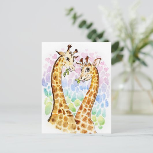 Giraffe-Liebe Postkarte (Stehend Vorderseite)