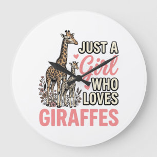 Giraffe Liebhaber Mädchen Vintage Sticherei Shirt Große Wanduhr