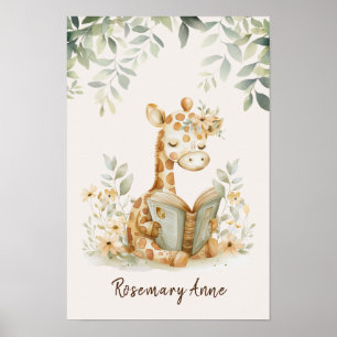 Giraffe liest Bücher Kinderzimmer Dschungel Tier Poster