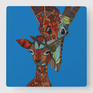 giraffe love blue quadratische wanduhr