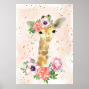Giraffe Lover Baby Giraffe mit Blume Poster