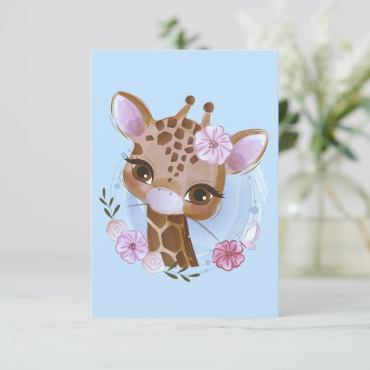 Giraffe Lover Niedliches Baby Giraffe mit Blume Begleitkarte (Stehend Vorderseite)