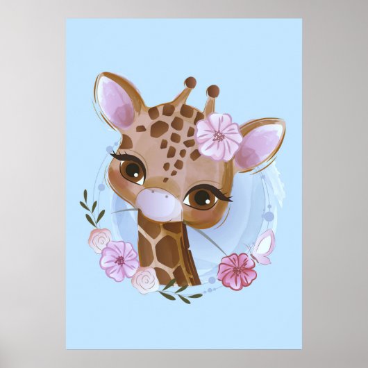 Giraffe Lover Niedliches Baby Giraffe mit Blume Poster (Vorne)