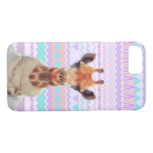 Giraffe lustig mit aztekischem Pastellstammes- Case-Mate iPhone Hülle (Rückseite (Horizontal))