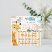 Giraffe lustige Baby Boy Dusche Einladung (Stehend Vorderseite)