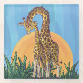 Giraffe Mama und Baby Art Glasuntersetzer (Vorderseite)