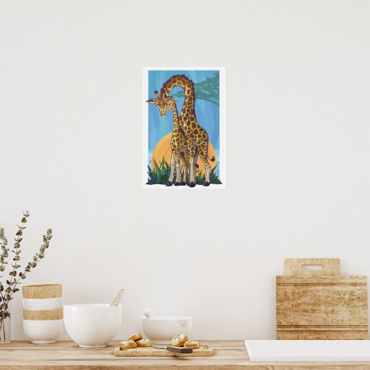 Giraffe Mama und Baby Poster (Küche)