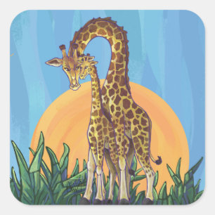 Giraffe Mama und Baby Quadratischer Aufkleber