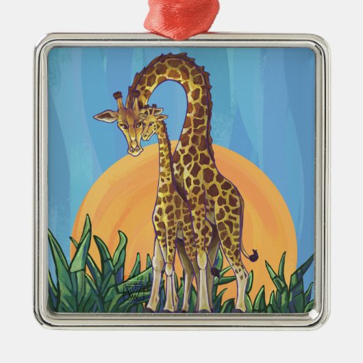 Giraffe Mama und Baby Silbernes Ornament (Vorne)