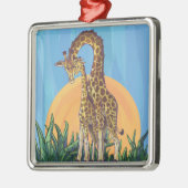 Giraffe Mama und Baby Silbernes Ornament (Links)