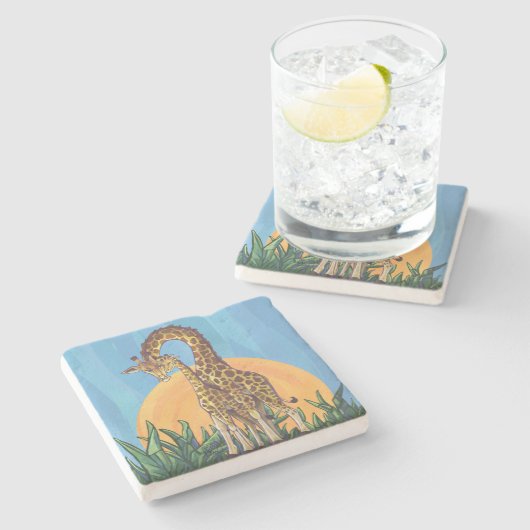 Giraffe Mama und Baby Steinuntersetzer (Seitenansicht)