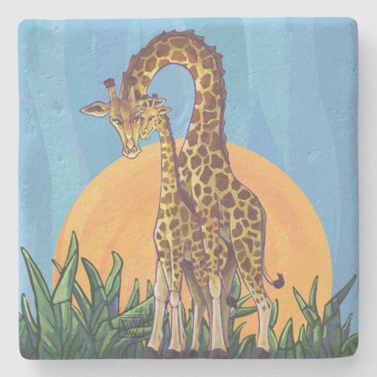 Giraffe Mama und Baby Steinuntersetzer (Vorderseite)