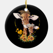 Giraffe Mama und Kindersonnenblume Safari Keramik Ornament (Hinten)