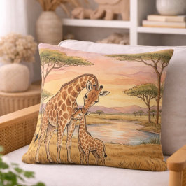 Giraffe-Mama und Safari-Tiere-Kalb Kissen