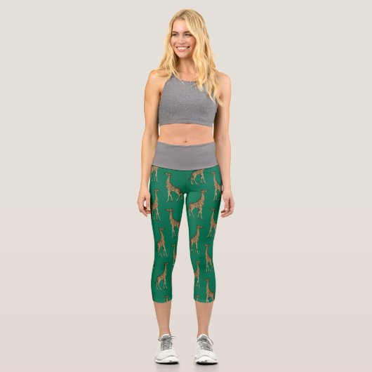Giraffe Mammalian Emerald Green Wild Animal Africa Capri Leggings (Vorderseite)
