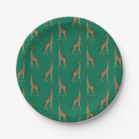 Giraffe Mammalian Emerald Green Wild Animal Africa Pappteller (Vorderseite)