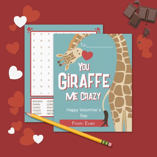 Giraffe Me Crazy Kids Valentine' Day Card