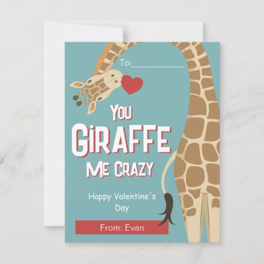 Giraffe Me Crazy Kids Valentine' Day Card Einladung (Vorderseite)