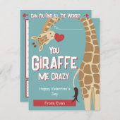 Giraffe Me Crazy Kids Valentine' Day Card Einladung (Vorne/Hinten)