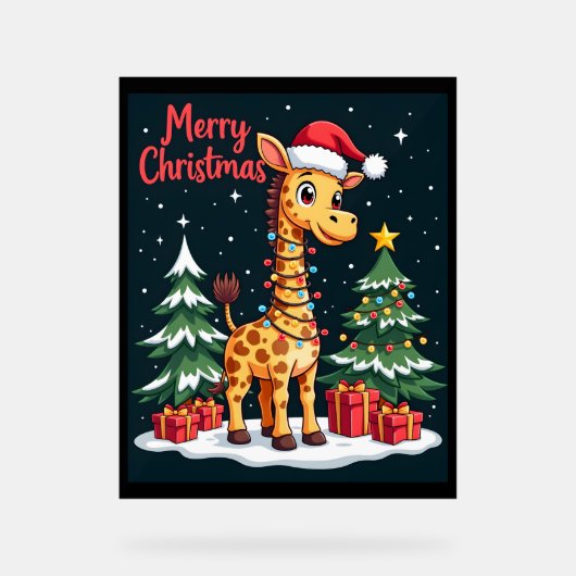 Giraffe Merry Christmas Tree Lighting Santa Giraff Acrylschild (Vorderseite)
