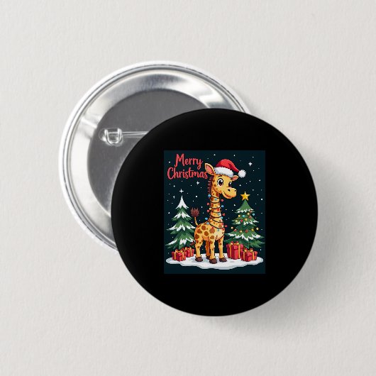 Giraffe Merry Christmas Tree Lighting Santa Giraff Button (Vorne & Hinten)
