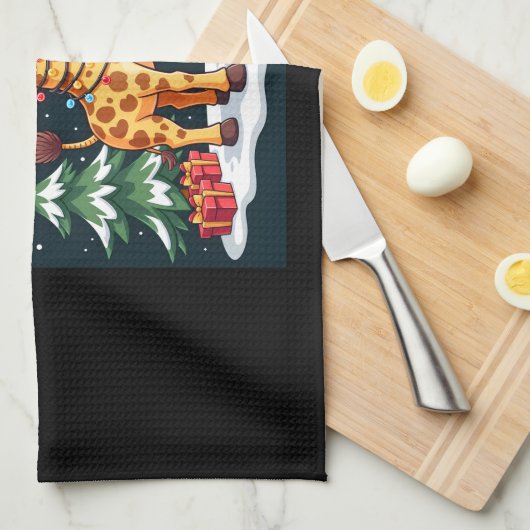 Giraffe Merry Christmas Tree Lighting Santa Giraff Geschirrtuch (Viertel Falte)