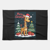 Giraffe Merry Christmas Tree Lighting Santa Giraff Geschirrtuch (Horizontal)