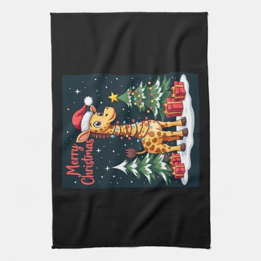 Giraffe Merry Christmas Tree Lighting Santa Giraff Geschirrtuch (Vertikal)