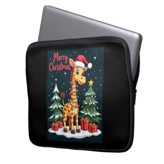 Giraffe Merry Christmas Tree Lighting Santa Giraff Laptopschutzhülle (Vorderseite Links)
